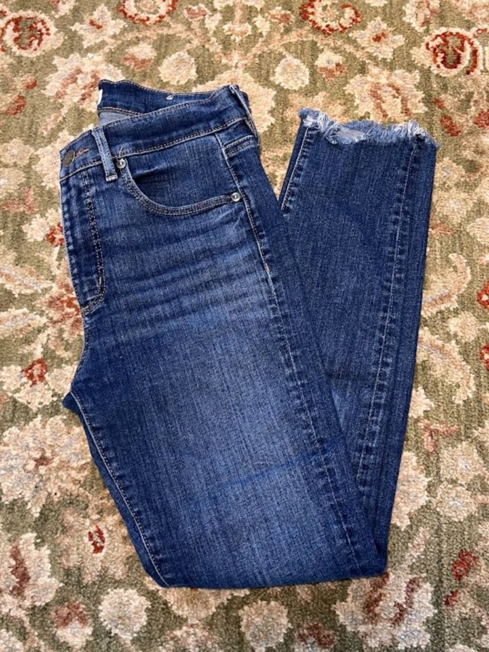LOFT Dark Wash High Waist Skinny Raw Hem Jeans 4 27 Small